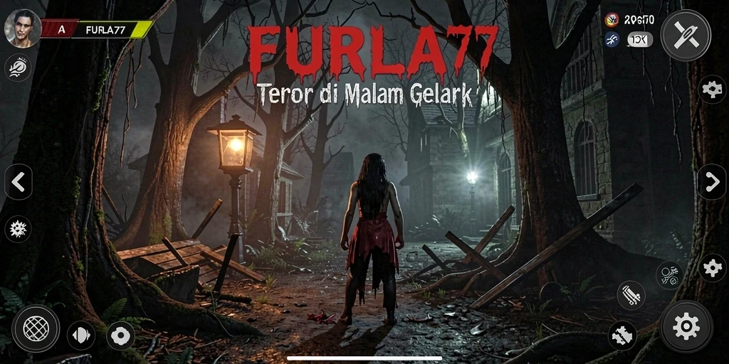 Tampilan gameplay menakutkan di <strong>FURLA77</strong> saat menjelajahi ruangan gelap.