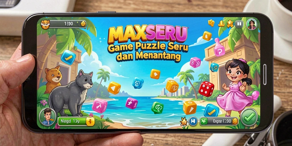Tampilan gameplay seru dalam MAXSERU dengan teka-teki menarik.