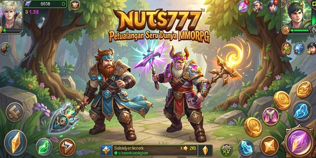 Screenshot utama NUTS777 menampilkan aksi pertempuran seru dalam dunia MMORPG.