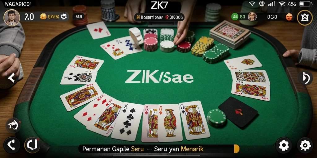 Tampilan antarmuka menarik dari gameplay Gaple ZK7.